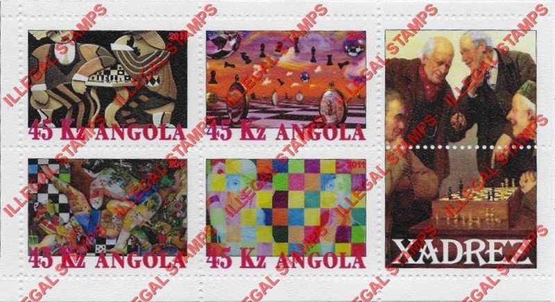 Angola 2011 Chess Illegal Stamp Souvenir Sheets of 4 Plus 2 Labels (Sheet 1) Angola 2011 Chess Illegal Stamp Souvenir Sheets of 4 Plus 2 Labels (Sheet 1)